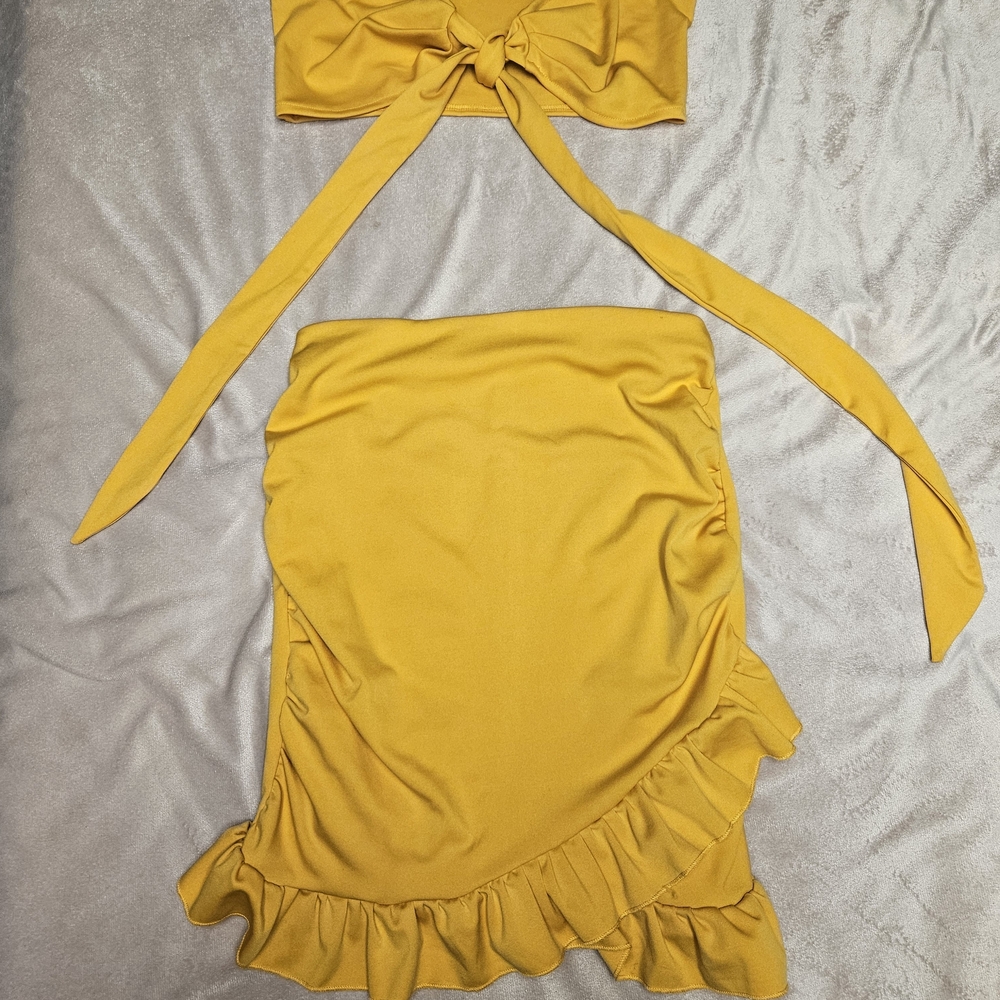 Yellow Ruffle Skirt Set - Women's Two-Piece